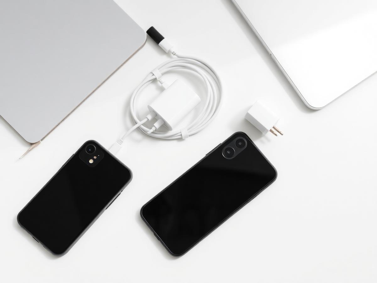Phone accessories arranged on a desk
